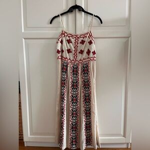 Urban Outfitters Cream Maxi Dress with Red and Black Embroidery